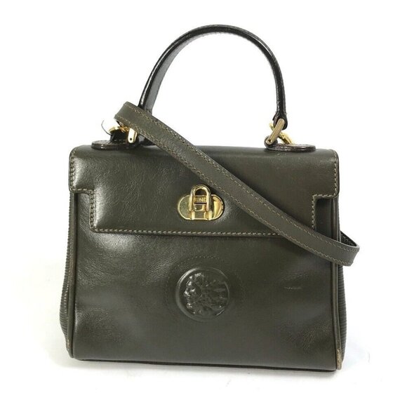 FENDI Hand Bag vintage Bag 2WAY Crossbody Shoulder Bag Leather khaki - Picture 1 of 16